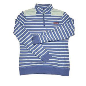 Vineyard Vines Womens  Extra Small Pullover 1/4 Zip Sweater Blue w Mint Stripes